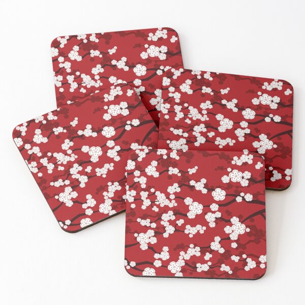 Item preview, White Oriental Cherry Blossoms On Red | Zen Japanese Sakura Flowers © fatfatin  designed and sold by fatfatin.