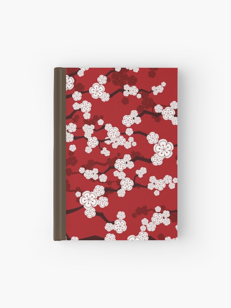 Carnet Cartonne Fleurs De Cerisier Orientales Blanches Sur Rouge Fleurs Japonaises Sakura Zen Par Fatfatin Redbubble