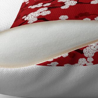 Alternate view of White Oriental Cherry Blossoms On Red | Zen Japanese Sakura Flowers Floor Pillow