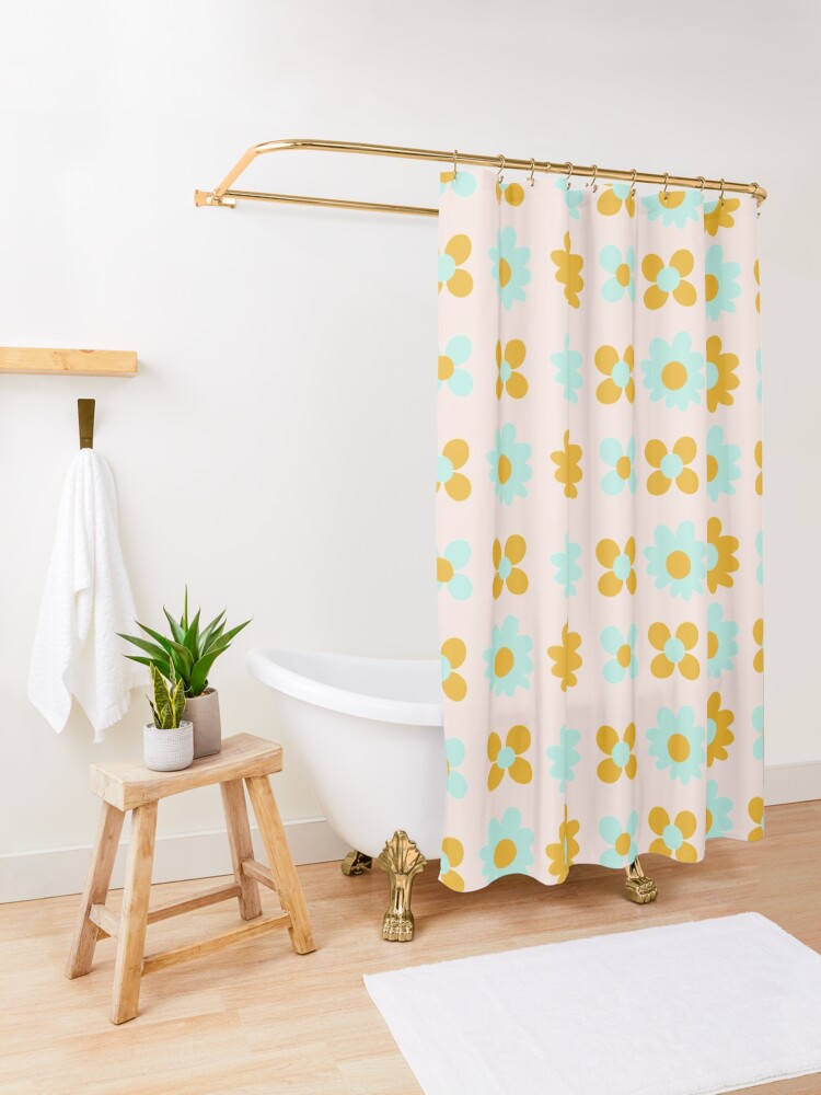 Teal and yellow clearance shower curtain