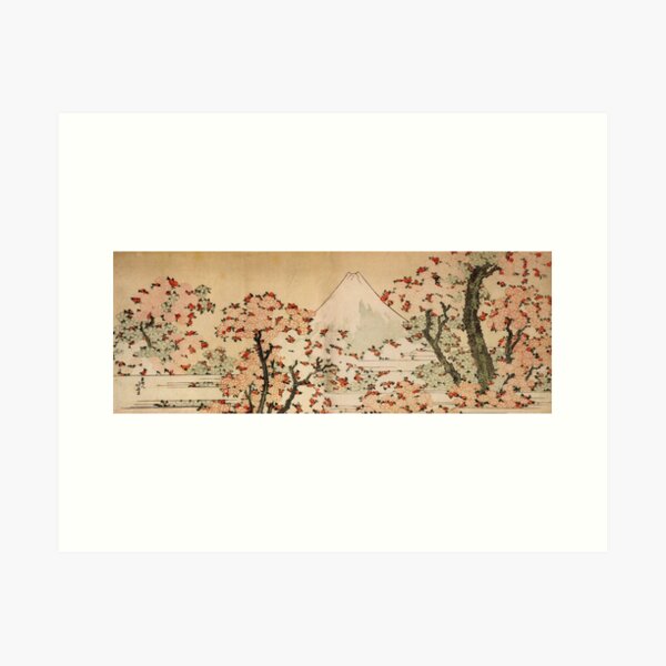 'Mount Fuji Behind Cherry Tree and Flowers' by Katsushika Hokusai (Reproduction) Art Print