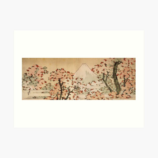 'Mount Fuji Behind Cherry Tree and Flowers' by Katsushika Hokusai (Reproduction) Art Print