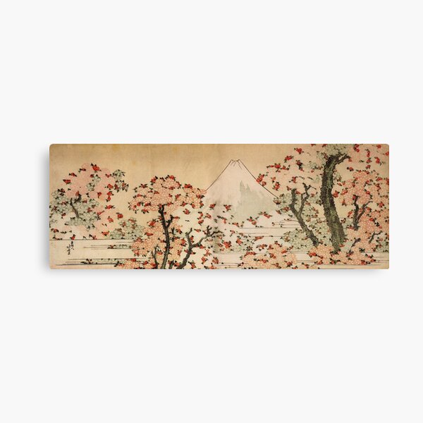'Mount Fuji Behind Cherry Tree and Flowers' by Katsushika Hokusai (Reproduction) Canvas Print