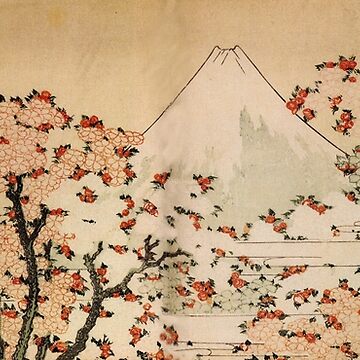 Artwork thumbnail, 'Mount Fuji Behind Cherry Tree and Flowers' by Katsushika Hokusai (Reproduction) by Classic Visions Gallery