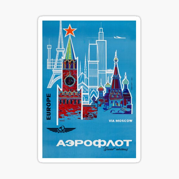 1968 Aeroflot / Аэрофлот - Europe To Moscow Vintage Airline Poster Sticker