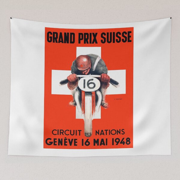 Aperçu de l'œuvre Affiche publicitaire du Grand Prix des Nations Suisse, 1948 créée et vendue par retrographics.