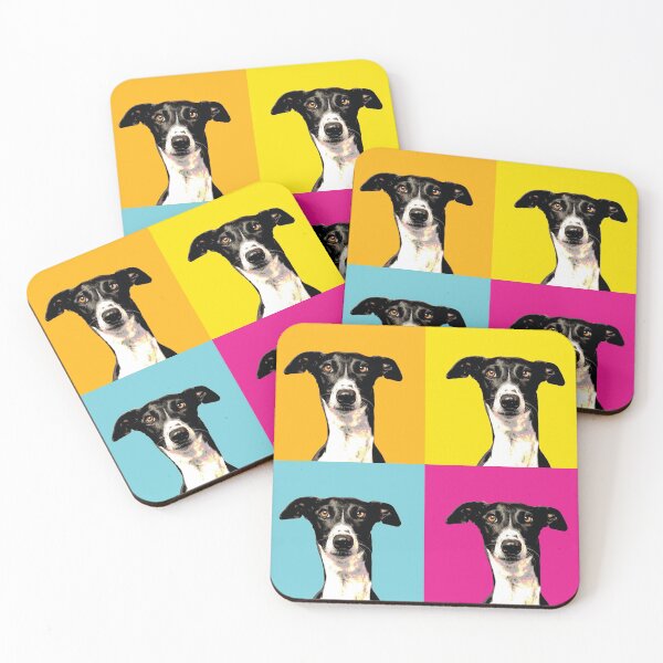 Item preview, Colorful pop art greyhound on orange yellow blue and pink designed and sold by houndpixnz.