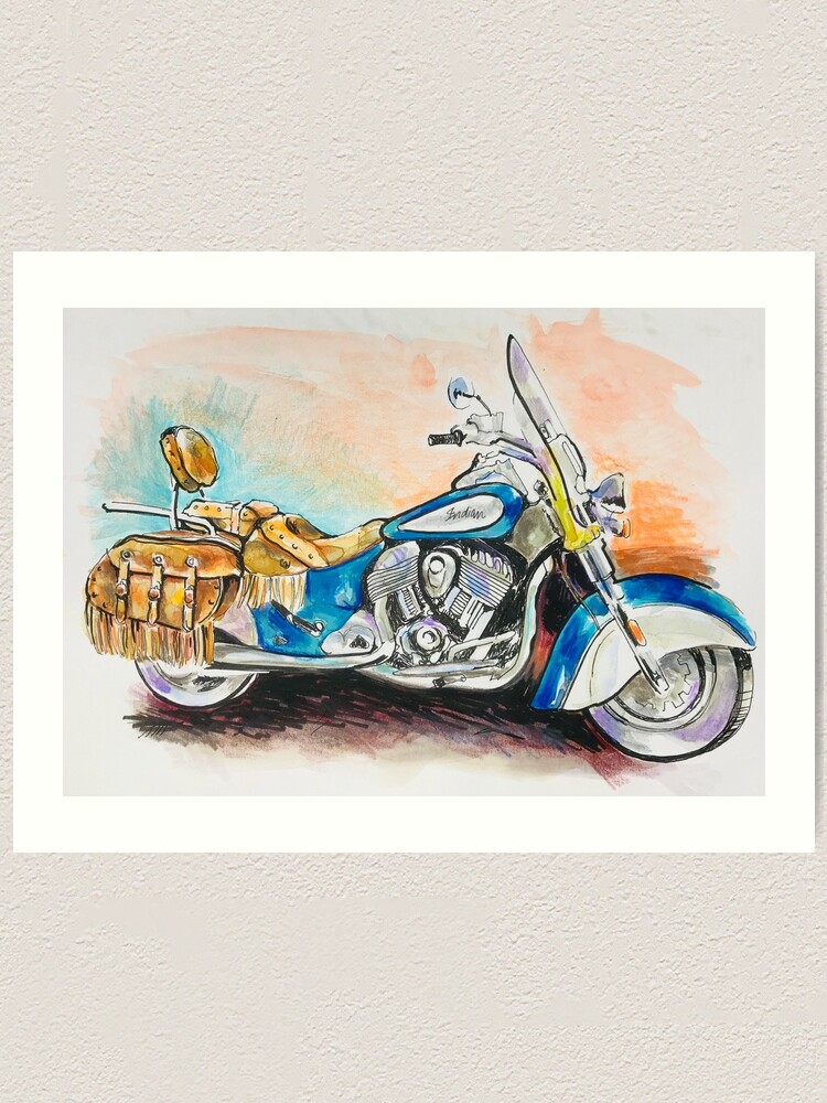 Indian Motorcycle Art Print By Vespakat Redbubble