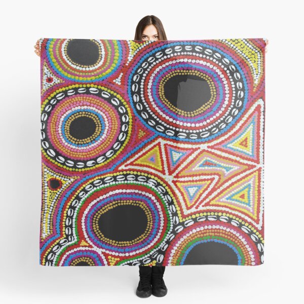 #461 - NATHALIE LE RICHE - ART and GIFTS - ABSTRACT COLOURFUL DOTS SHELLS - Masia Beauty Scarf