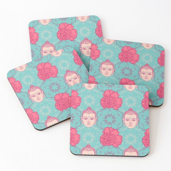 Item preview, Seamless spiritual pattern with buddha's head and peonies. designed and sold by MilaOkie.