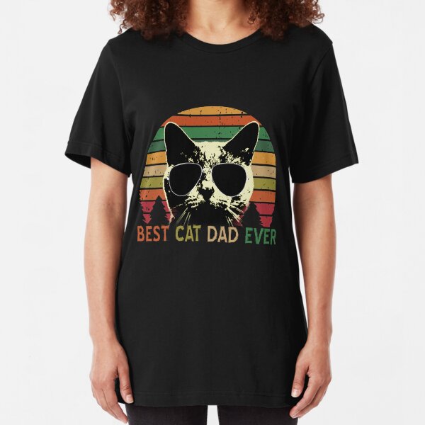 Best Cat Dad Ever - Vintage Retro Cat Father Gift Men T-Shirt Slim Fit T-Shirt