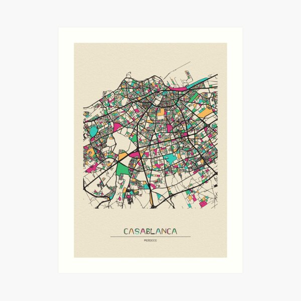 Casablanca, Morocco Street Map Art Print