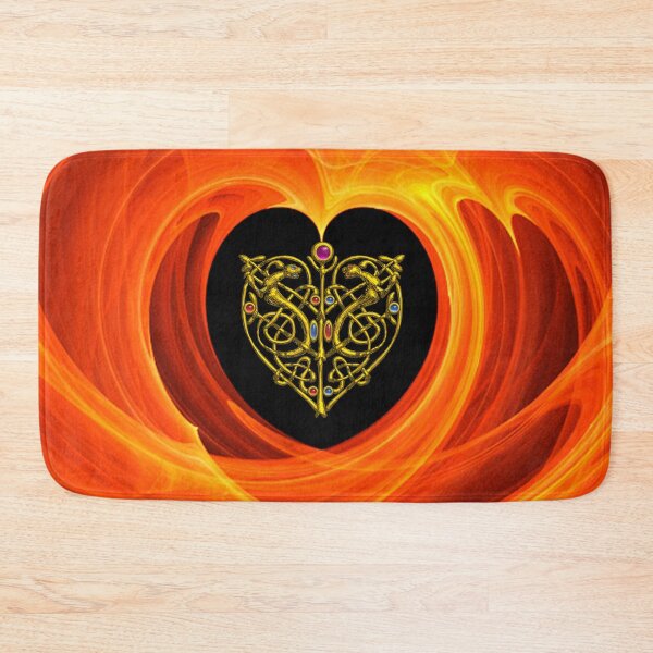 Item preview, GOLD CELTIC KNOT HEART, LIZARDS  IN BLACK ORANGE YELLOW FRACTAL WAVES designed and sold by BulganLumini.