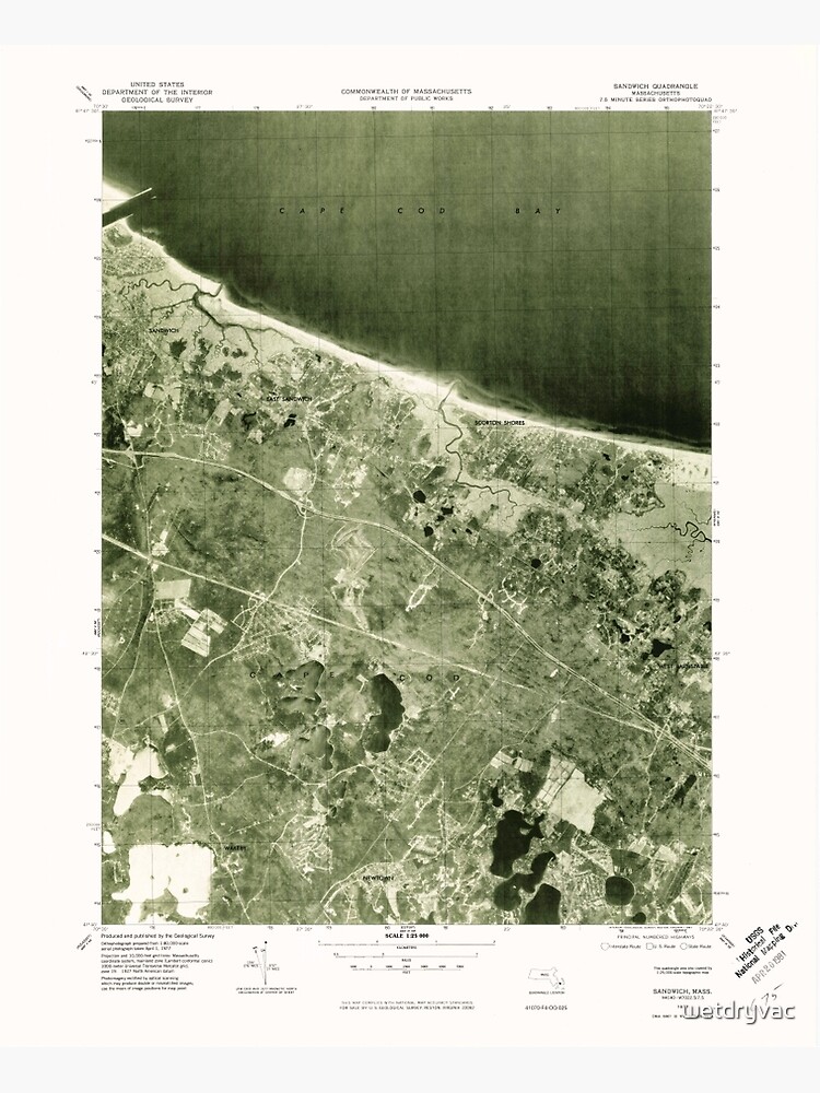 Disover Massachusetts  USGS Historical Topo Map MA Sandwich 351277 1977 25000 Premium Matte Vertical Poster