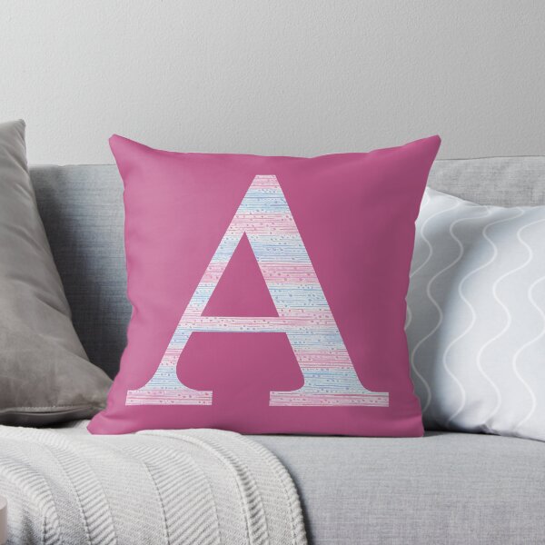 Letter A Blue And Pink Dots And Dashes Monogram Initial Throw Pillow