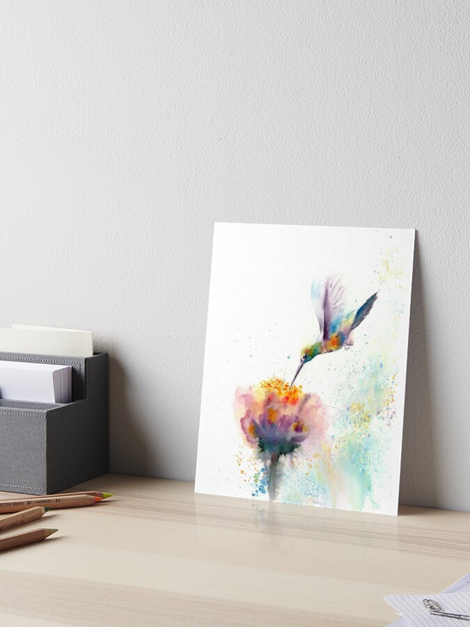 Watercolor Hummingbird With Flower" Art Board Print By Paintspassion | Redbubble