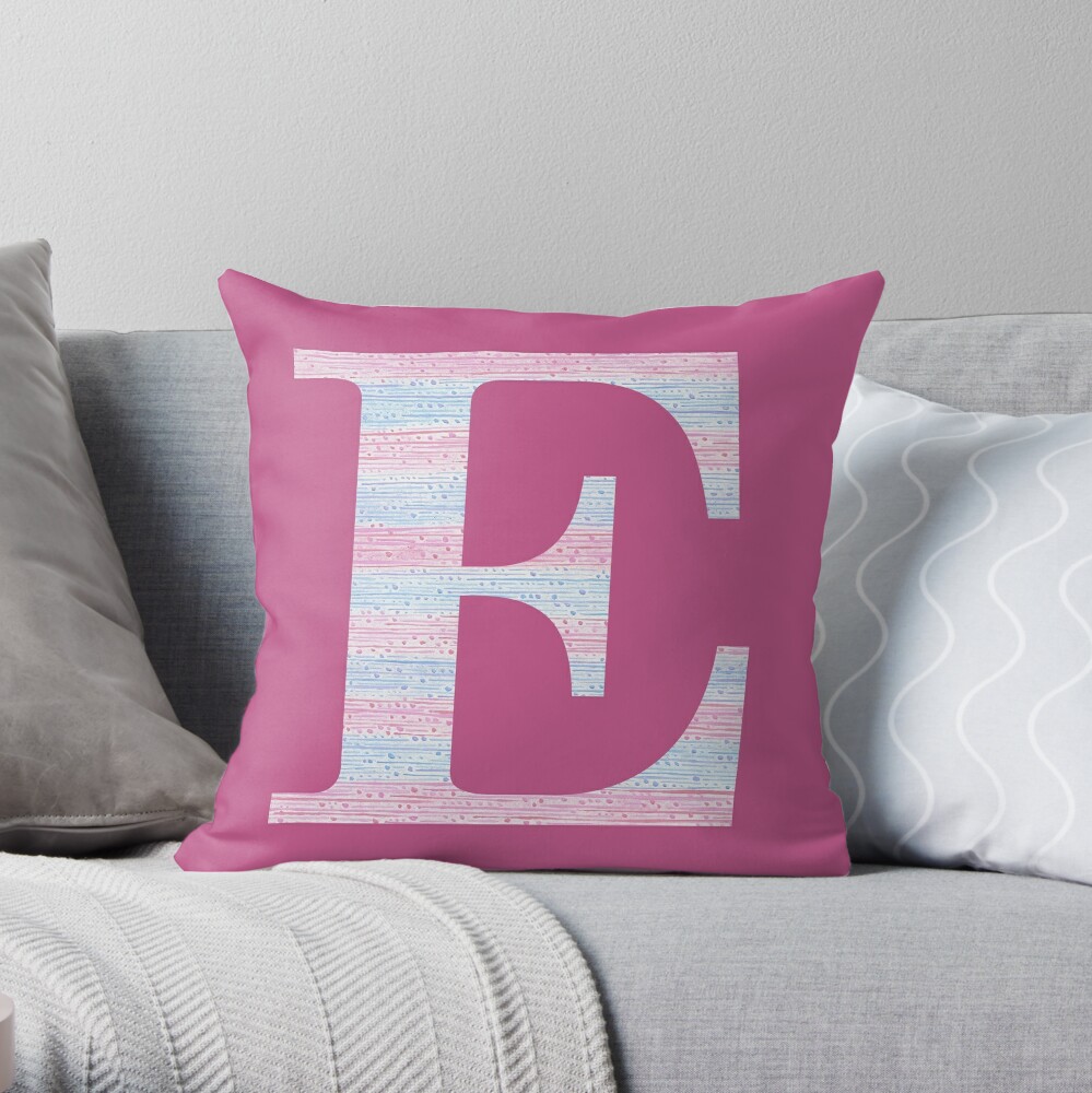 Letter E Blue And Pink Dots And Dashes Monogram Initial Throw Pillow