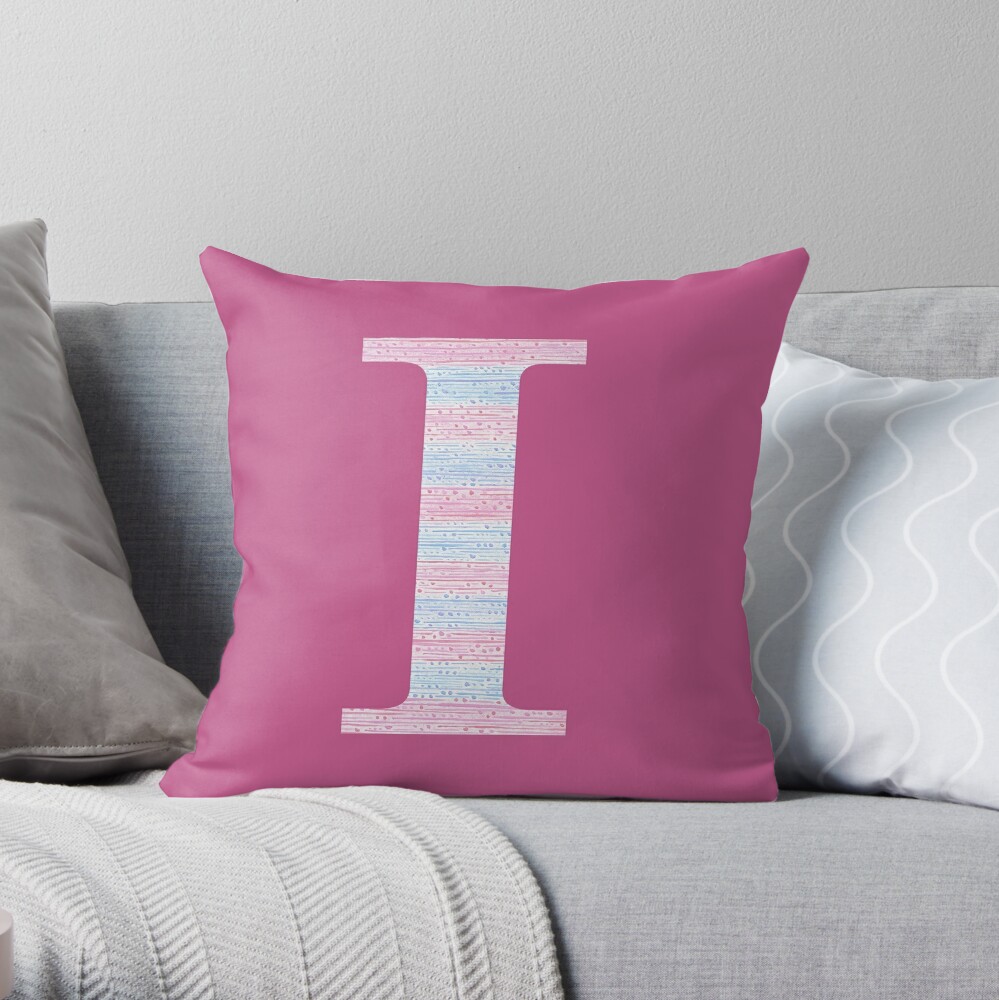 Letter I Blue And Pink Dots And Dashes Monogram Initial Throw Pillow