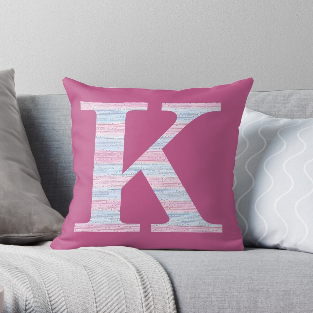 Letter K Blue And Pink Dots And Dashes Monogram Initial Throw Pillow