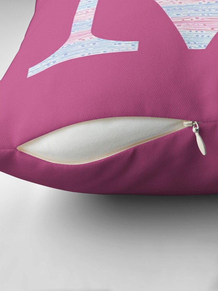 Alternate view of Letter M Blue And Pink Dots And Dashes Monogram Initial Throw Pillow