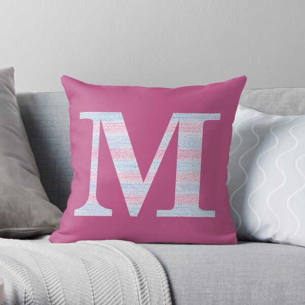 Letter M Blue And Pink Dots And Dashes Monogram Initial Throw Pillow