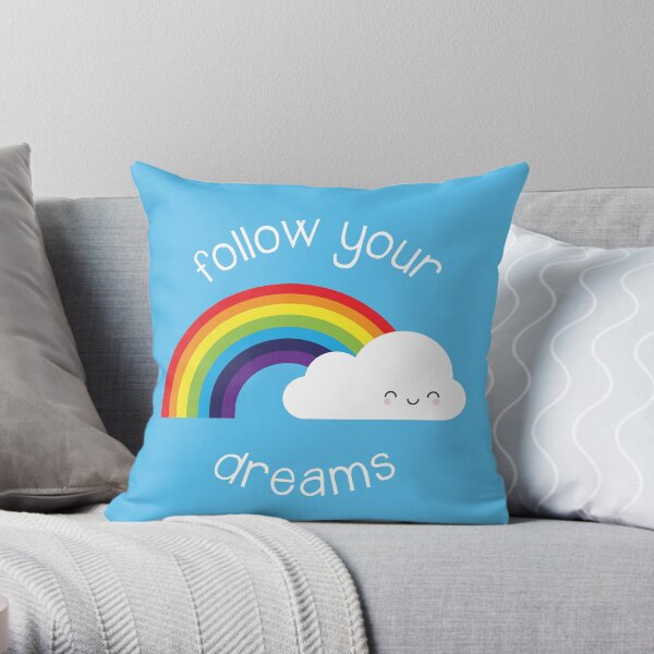 Follow Your Dreams Kawaii Rainbow Throw Pillow
