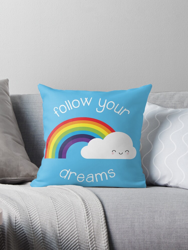 Thumbnail 1 of 4, Pillow, Follow Your Dreams Kawaii Rainbow designed and sold by marcelinesmith.
