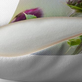 Alternate view of Honey Bee (Apis Mellifera) on a Purple Thistle Throw Pillow