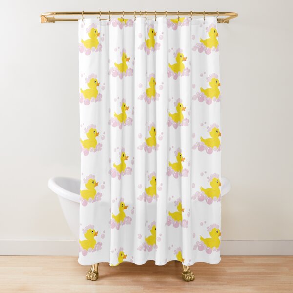Rubber Ducky in Pink Bubbles Shower Curtain