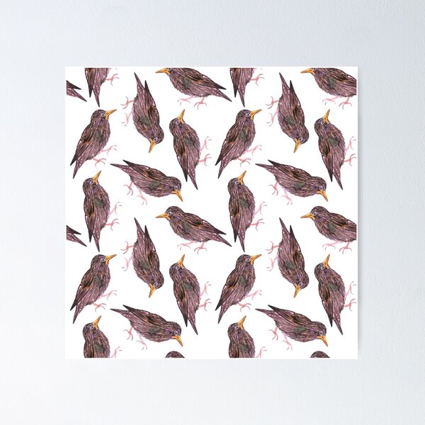 Item preview, Common starling or European starling or Sturnus vulgaris bird seamless watercolor birds painting  designed and sold by Shawlin Islam.