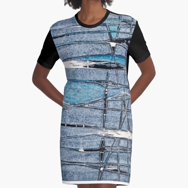 Fractured Blues Graphic T-Shirt Dress