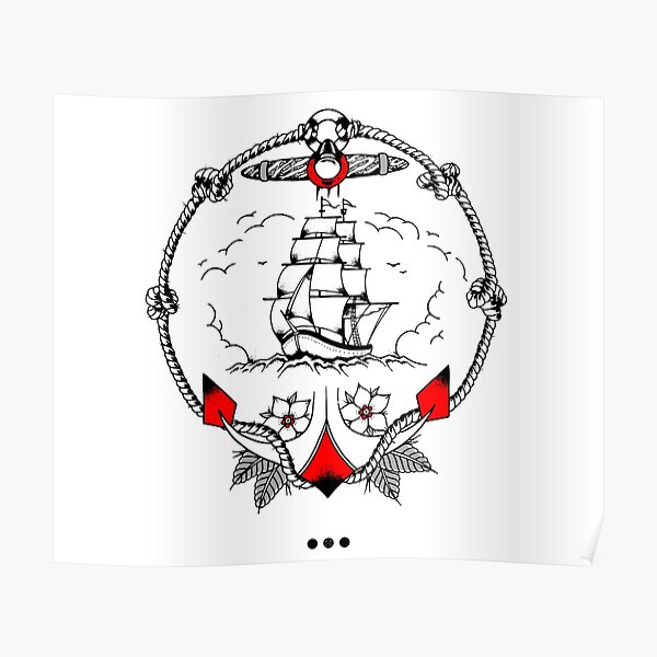 Old School Tattoo Ship Póster