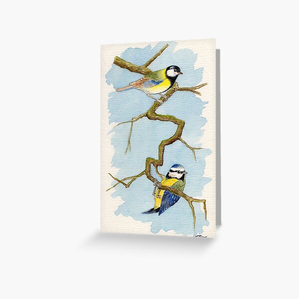 The Blue Tit - Cyanistes Caeruleus - Aquarel Greeting Card