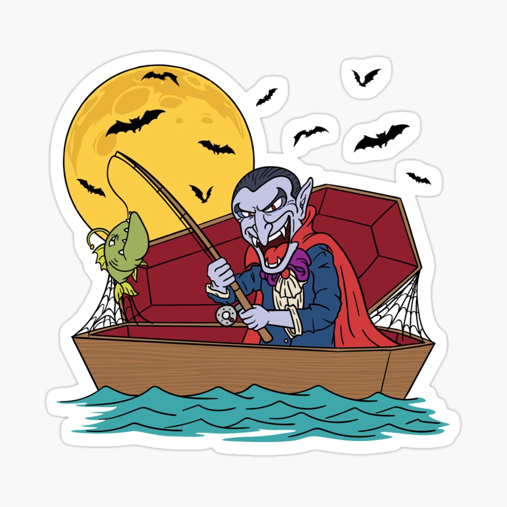 Fishing Halloween - Vampire Fishing in Coffin Kids T-Shirt for
