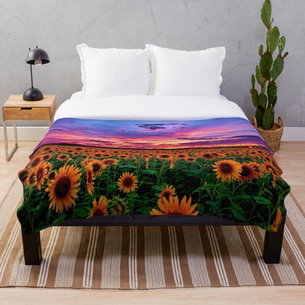 Sunflower field series #2 – Sunset - by Jéanpaul Ferro Throw Blanket