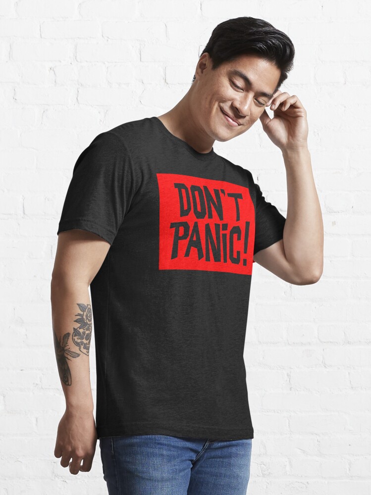 Essential T-Shirt, NDVH Don't Panic - Red 2 H2G2 designed and sold by nikhorne