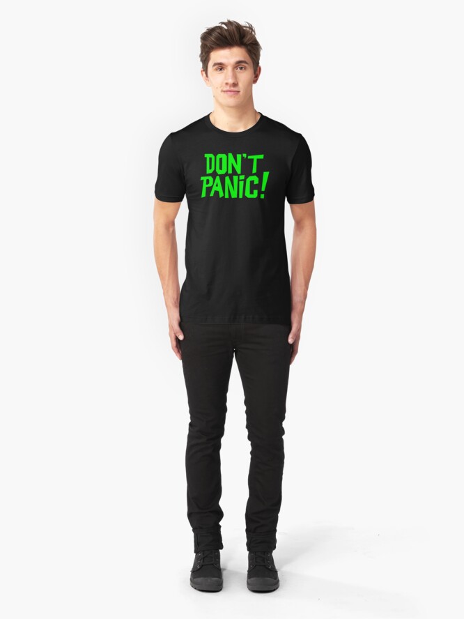 Alternate view of NDVH Don't Panic - Green 1 H2G2 Slim Fit T-Shirt