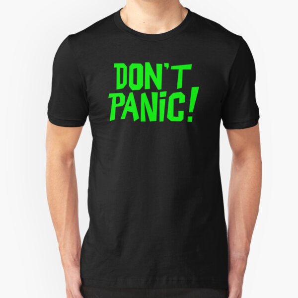 NDVH Don't Panic - Green 1 H2G2 Slim Fit T-Shirt