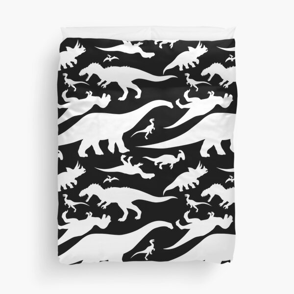 Black and White Dinosaur Pattern Duvet Cover