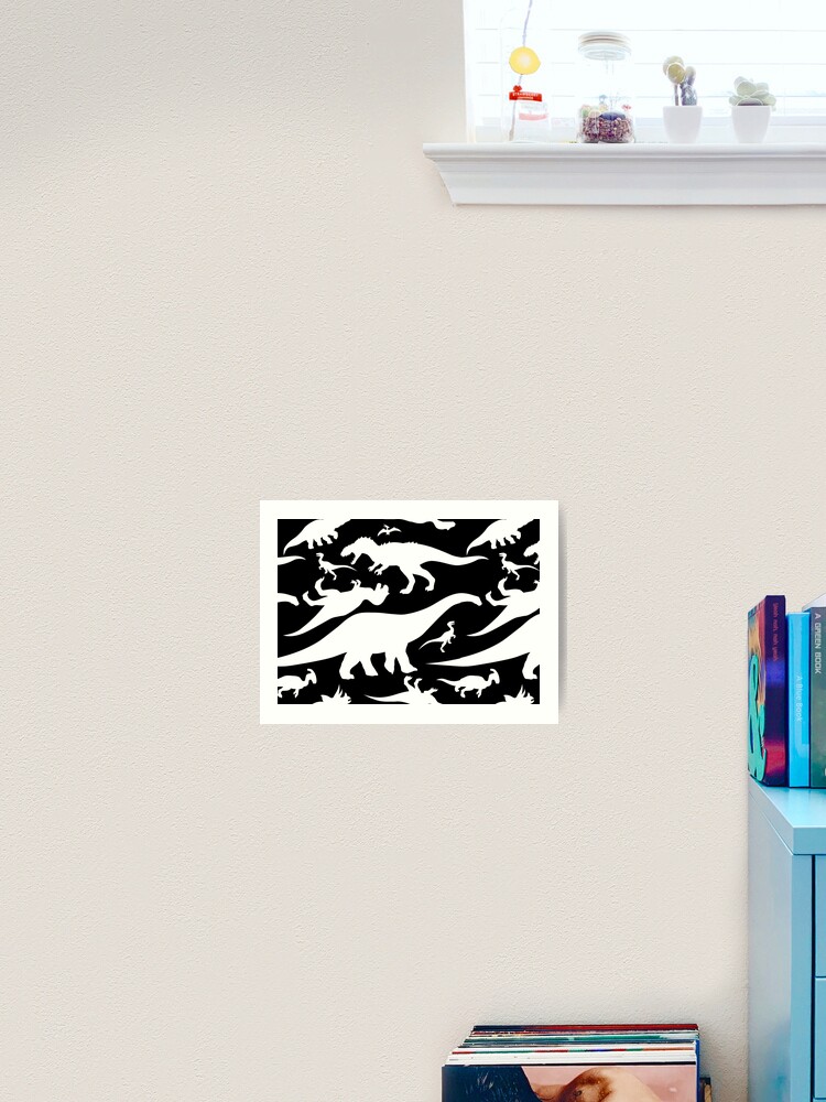 Black And White Dinosaur Pattern Art Print By Thekohakudragon