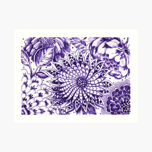 Dark Teal Pinwheel Flower Magic Garden Ink Drawing Art Print By Michelebuttons Redbubble