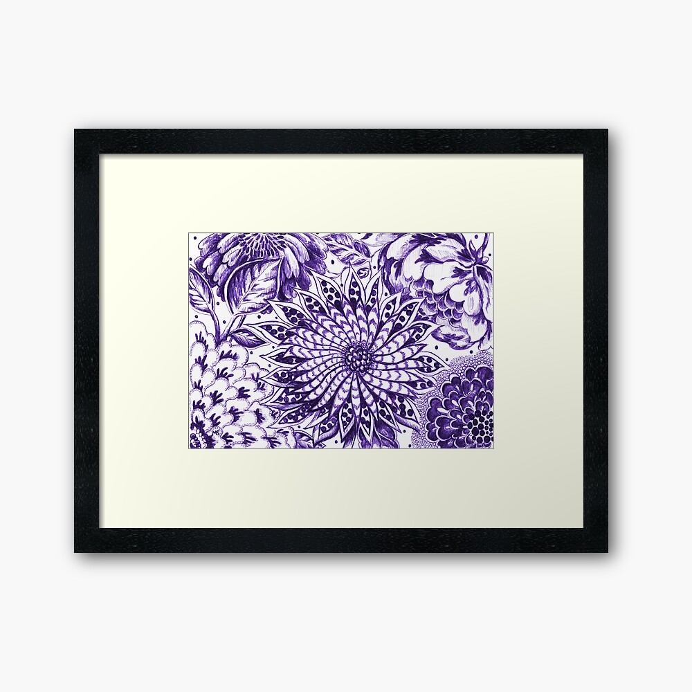 Purple Violet Pinwheel Flower Magic Garden Ink Drawing Framed Art Print By Michelebuttons Redbubble