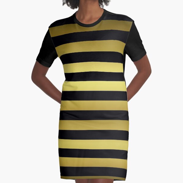 Black and Gold Jumbo Beach House Stripes Graphic T-Shirt Dress