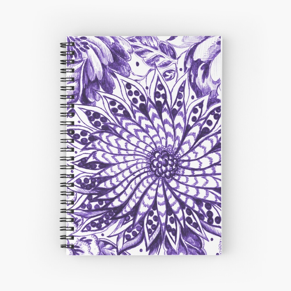 Purple Violet Pinwheel Flower Magic Garden Ink Drawing Spiral Notebook By Michelebuttons Redbubble