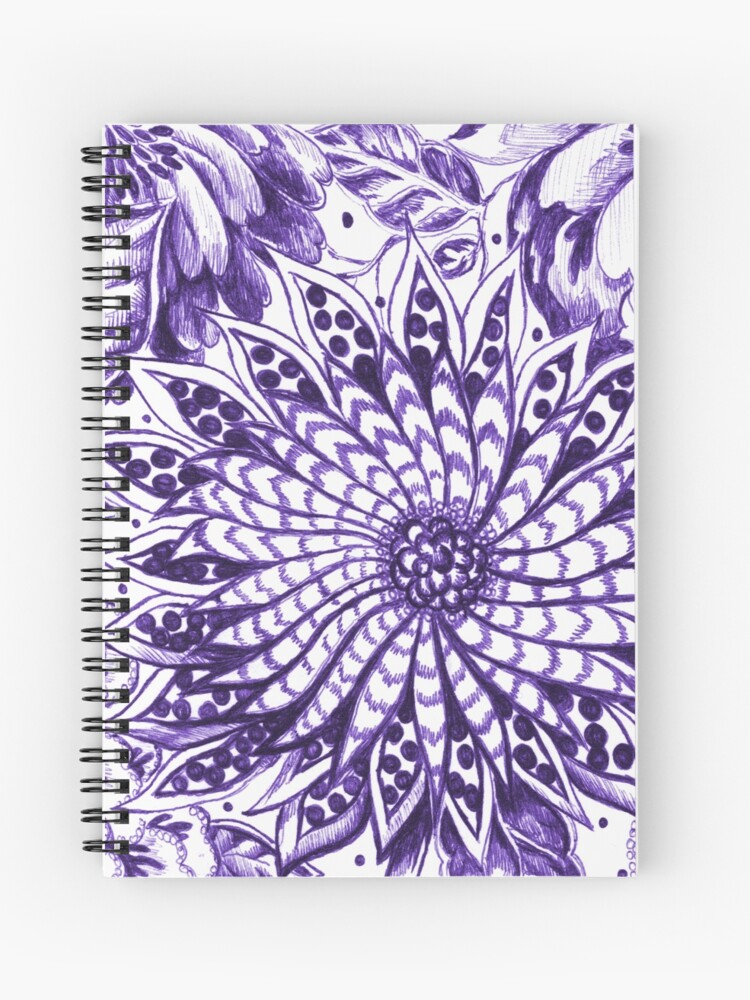 Purple Violet Pinwheel Flower Magic Garden Ink Drawing Spiral Notebook By Michelebuttons Redbubble