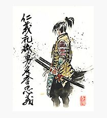Japanese Calligraphy with Samurai with sword Photographic Print