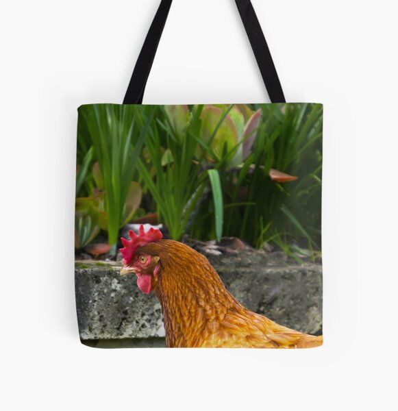 Feather Friends Collection - Chicken Stare All Over Print Tote Bag
