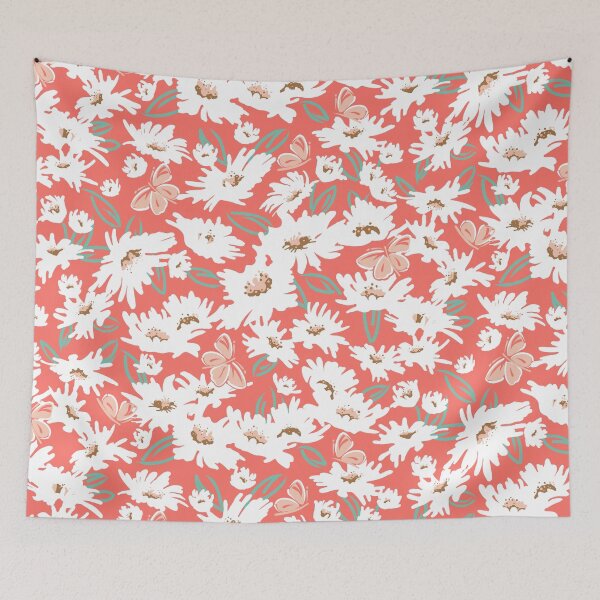 Item preview, Daisies & Butterflies Pattern | Coral • Blush • Green • Bronze designed and sold by L Diane Johnson.