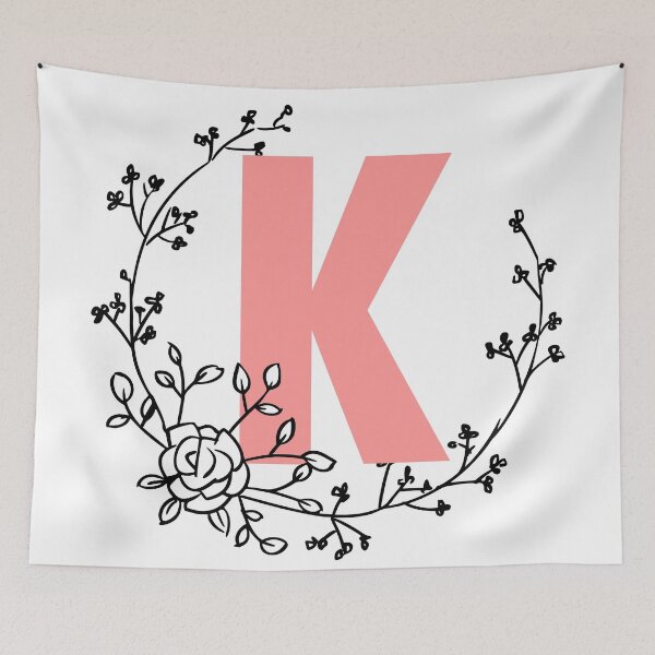 Item preview, K Letter Monogram Pink with Floral Wreath designed and sold by synthesizer.