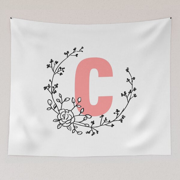 Item preview, C Letter Monogram Pink with Floral Wreath designed and sold by synthesizer.